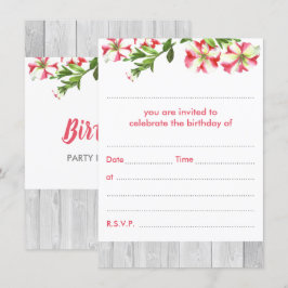Blank Rustic Watercolor Trailing Petunias Birthday Inbjudningar