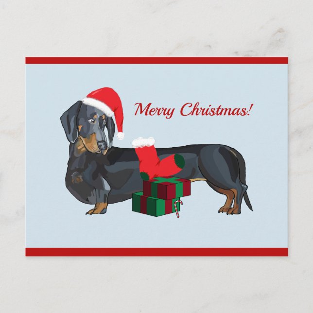 Blank Santa Dachshund jul Vykort (Framsida)