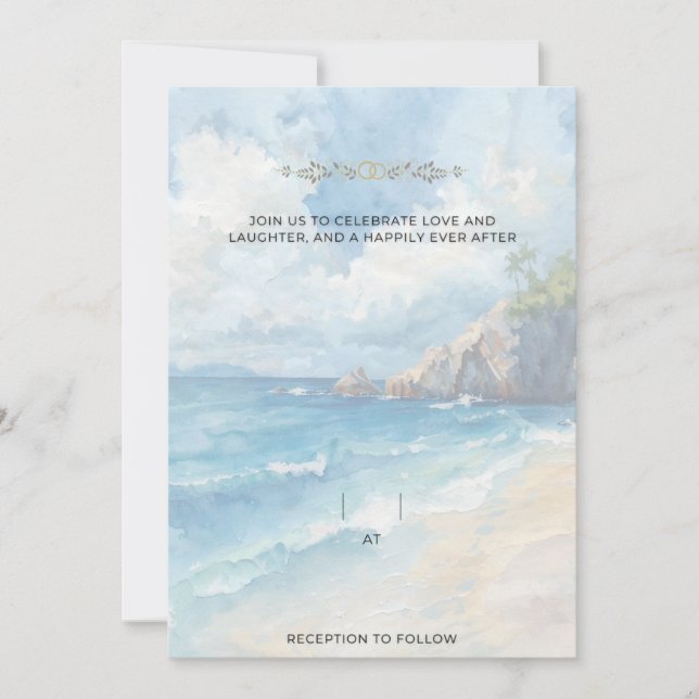 Blank Seaside Summer Blue Pretty Wedding  Inbjudningar (Framsida)