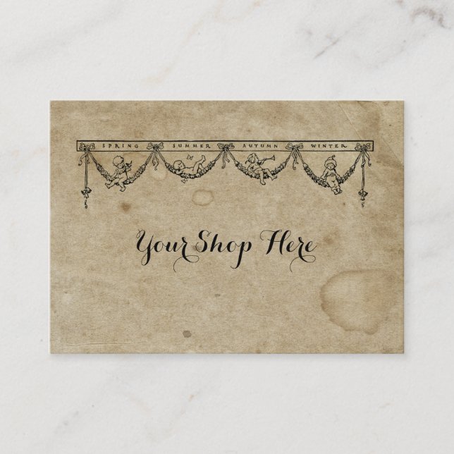 Blank Season & Cherub Antique Nedfläckad 1880's Pa Visitkort (Framsida)