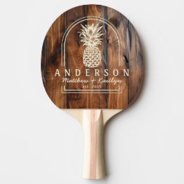 Blank Svart Trä Ananas Bröllopsbåge & Namn Pingisracket