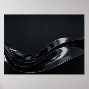 Blank Svart Vätska 3D Abstrakt Vågor Poster