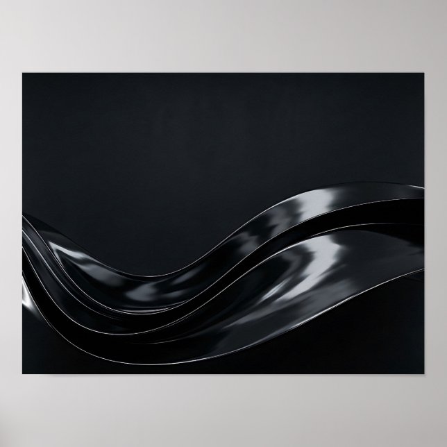 Blank Svart Vätska 3D Abstrakt Vågor Poster (Framsidan)