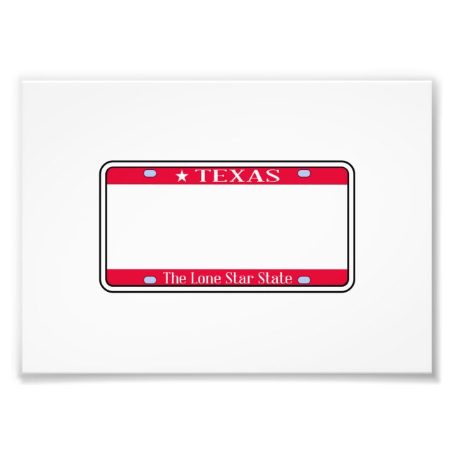 Blank Texas State License Plate Fototryck (Framsidan)