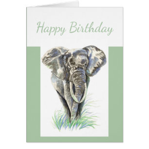 Blank vattenfärg Elephant Animal Art Hälsningskort