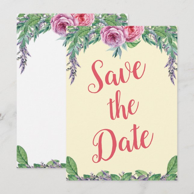 Blank Violett Blommig Vattenfärg Spara Datum Alt Inbjudningar (Fram/baksida)