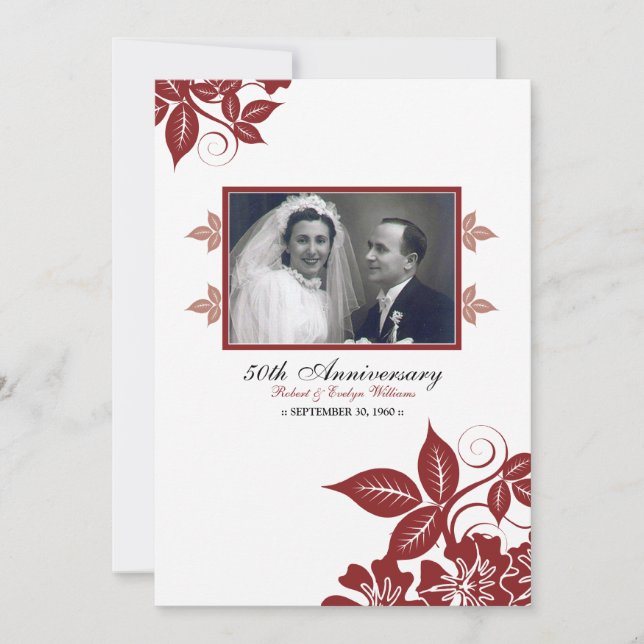 Blanka Blommar Årsdag Party Inbjudan (röd) (Framsida)