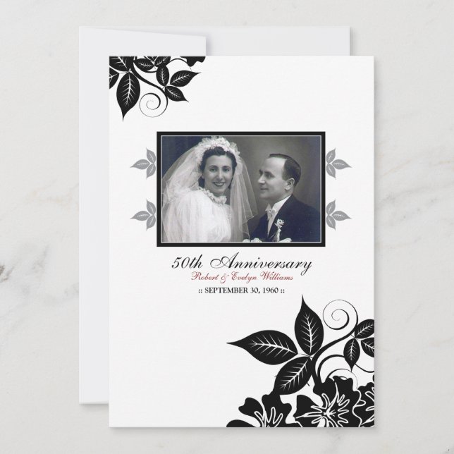 Blanka Blommar Årsdag Party Inbjudan (svart) (Framsida)