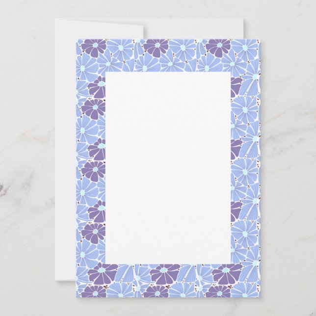 Blanka bröllopsinbjudan - blå daisy inbjudningar (Framsida)