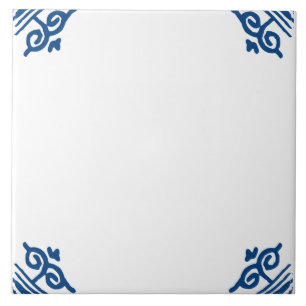Blanka Delft Blue och Vita Ox head Corner Flourt Kakelplatta
