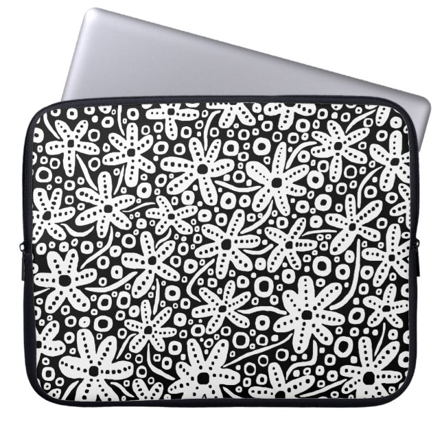 Blanka design - vit på svart laptop sleeve (Framsidan)