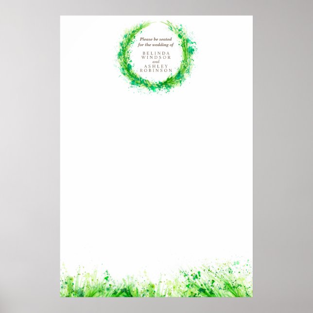 Blanka DIY-mall för Greenery Bröllop-sätesplan Poster (Framsidan)