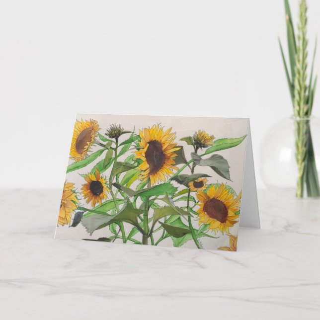 Blanka hälsningskort, solblommor tack kort (Framsida)