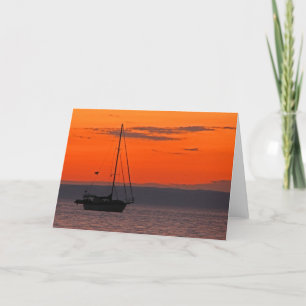 Blanka inre segelbåt Sunset Orange Himmel Hälsning Kort