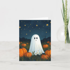 Blanka inuti Cute White Ghost med Pumpkins Anteckningskort