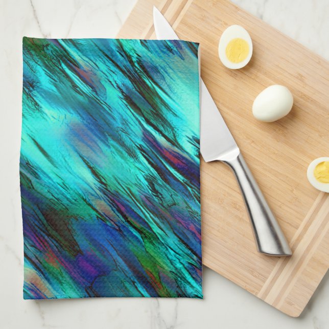 Blanka nedfläckader från cyan till blått och röda  kökshandduk (Vikt i Fjärdedel)