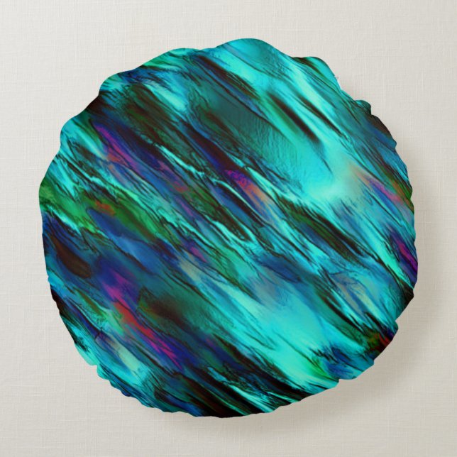 Blanka nedfläckader från cyan till blått och röda  rund kudde (Baksidan)