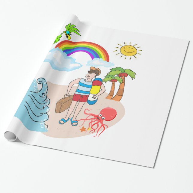 Blanka Papper, Beach Roligt Octopus Presentpapper (Utrullad)