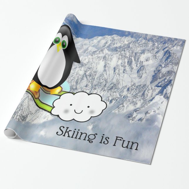 Blanka Papper, Penguin Skiing är Roligt Presentpapper (Utrullad)