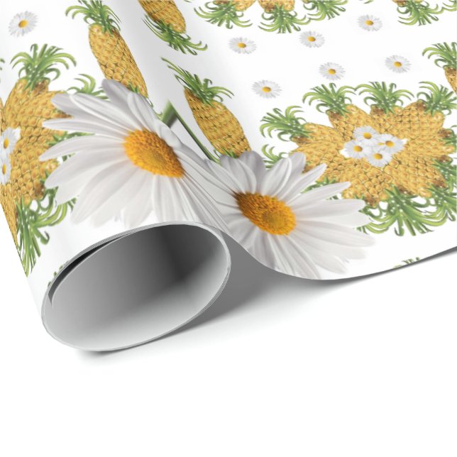 Blanka Papper vit Daisy Ananas Presentpapper (Rullad Hörn)