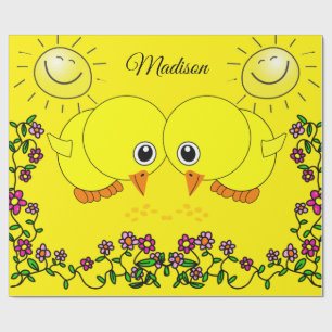 Blanka radbyte Papper, Gult Chickar Sol Blommigt Presentpapper