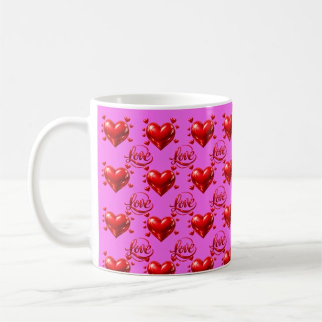 Blanka röda hjärtan och Kärlek Skrift Romantisk Ro Kaffemugg (Vänster)