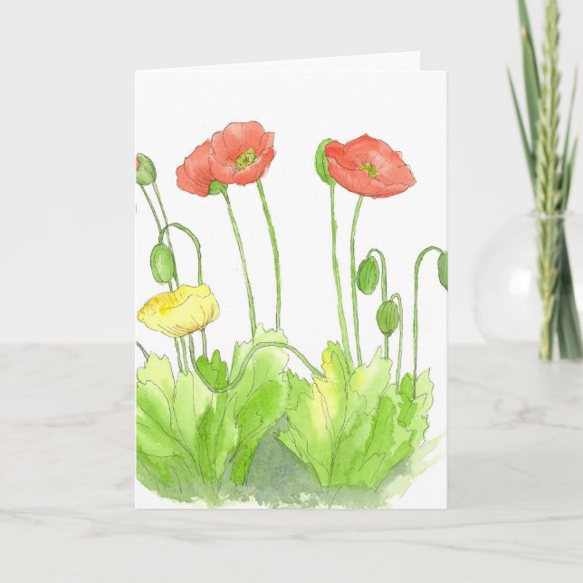 Blanka röda poppies-anteckningskort Watercolor-Wil Kort (Framsida)
