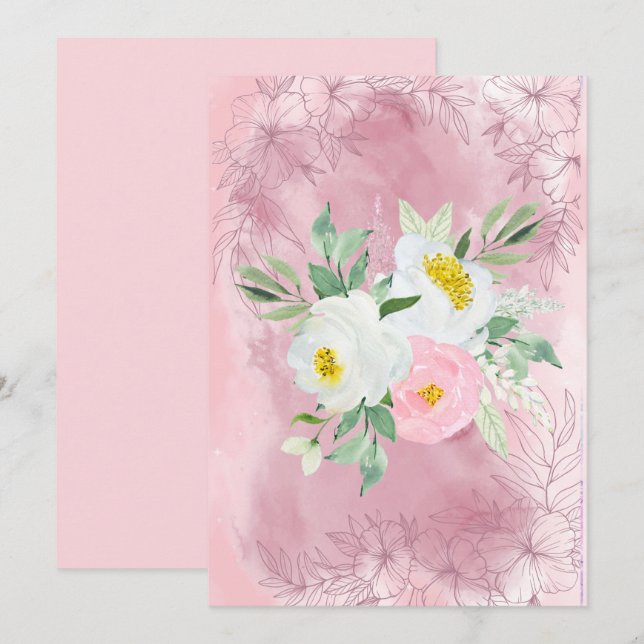 Blanka Söt Rosa och vita vattenfärger Blanka. Meddelande (Fram/baksida)