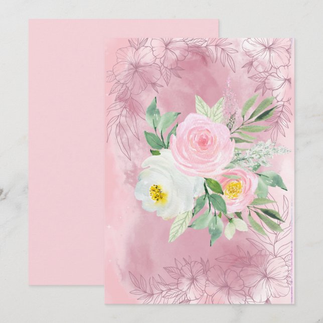 Blanka Söt Rosa och vita vattenfärger Blanka. Meddelande (Fram/baksida)