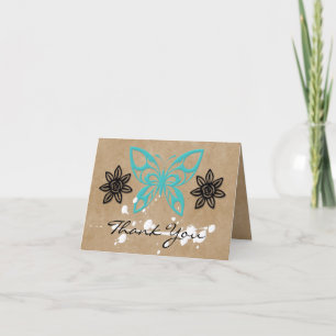 Blanka turkos-Butterfly och tack för Blommigten - Kort