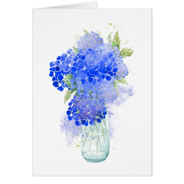 Blanka vattenfärgsblå Hydrengea Flower Hälsningskort (Framsidan)