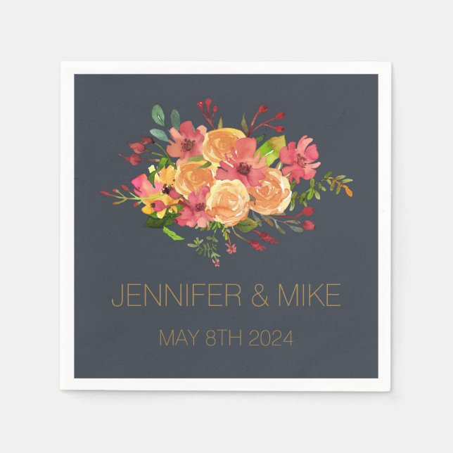 Blanka vattenfärgsblommor pappersservett (Framsidan)