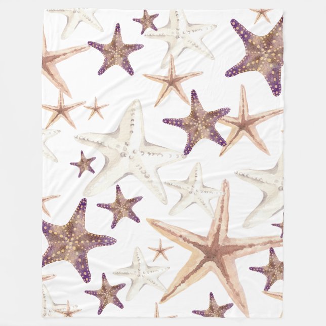 Blanket Beige Cream Lila Starfish Seashell Ocean Fleecefilt (Framsidan)