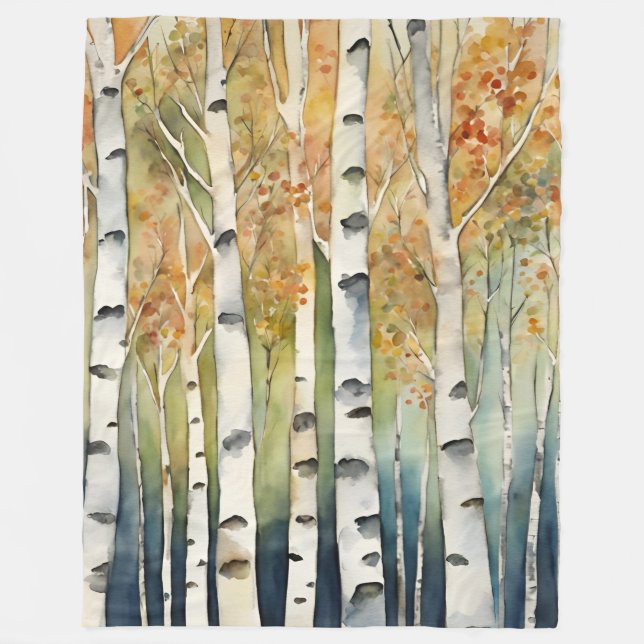 Blanket Birch Wood Träd Nature Träd Lämnar Rustic Fleecefilt (Framsidan)