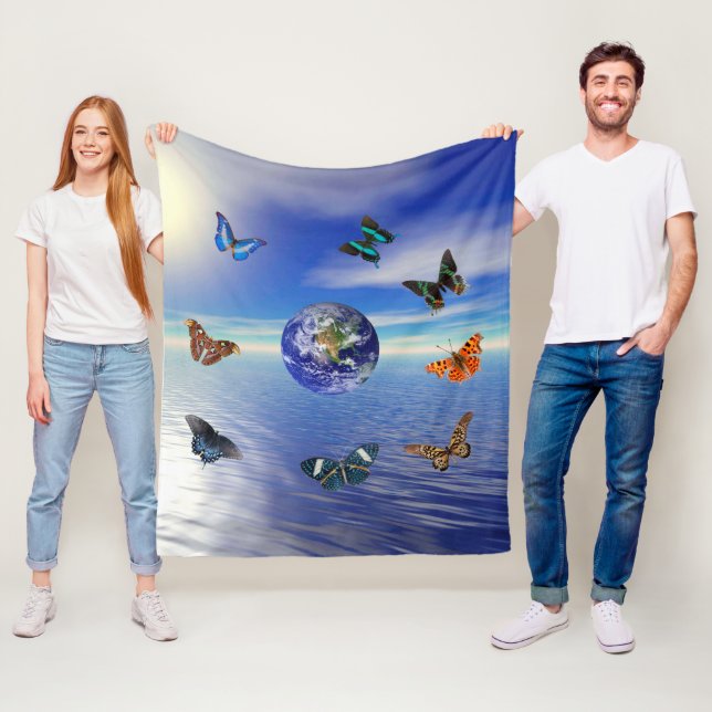 Blanket Blanket, blå jorden, fjärilar Fleecefilt (På plats)
