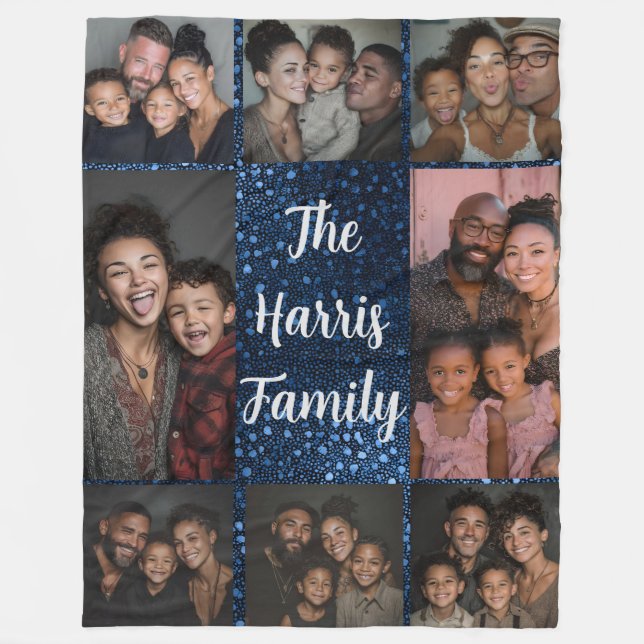 Blanket Blanket i familjen Foto Collage Fleece Bla (Framsidan)
