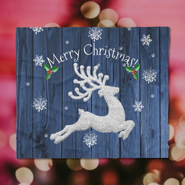Blanket Blustic Julren Fleecefilt (Blue Rustic Christmas Reindeer Fleece Blanket)