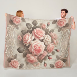 Blanket i Blommigten Rosa ros i mysiga Vintagen Fleecefilt