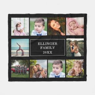 Blanket i Family Photo Collage Black Anpassningsba Fleecefilt