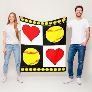 Blanket i Fastpitch Player Softballar & Hearts Fle Fleecefilt