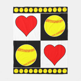 Blanket i Fastpitch Player Softballar & Hearts Fle Fleecefilt