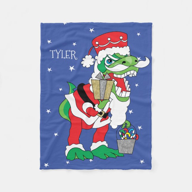 Blanket i julfrid/Small TySantaSaurus Rex Fleecefilt (Framsidan)