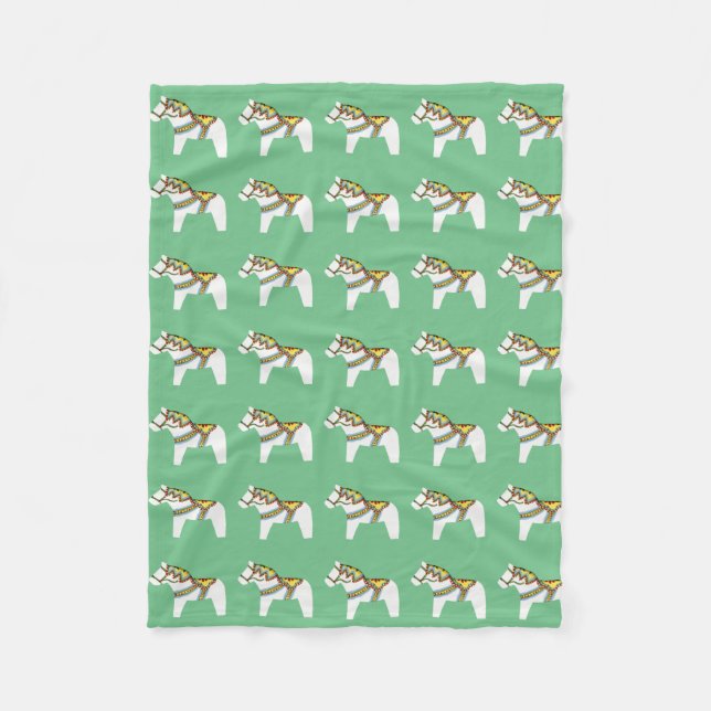 Blanket med White Dala Horses Fleecefilt (Framsidan)