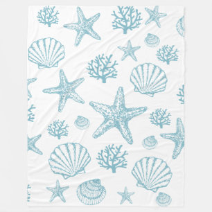 Blanket Teal Seashell Starfish Beachy Mönster Fleecefilt