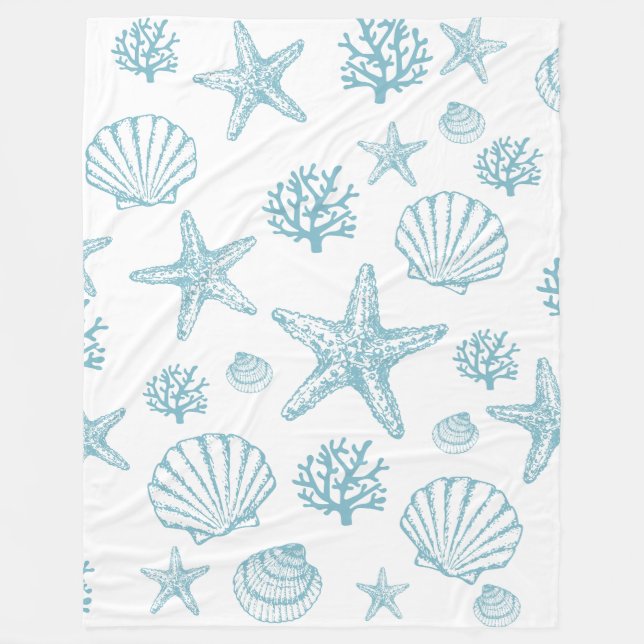 Blanket Teal Seashell Starfish Beachy Mönster Fleecefilt (Framsidan)