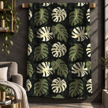 Blanket With Dusty Green Gold Botanical Pattern Ar