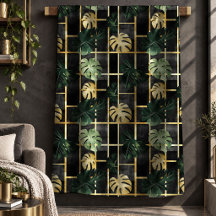 Blanket With Sage Gold Monstera Accent Design Art