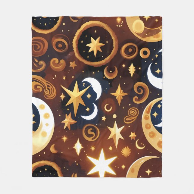Blankets – Golden Ochre Celestial Moon Pattern Fleecefilt (Framsidan)