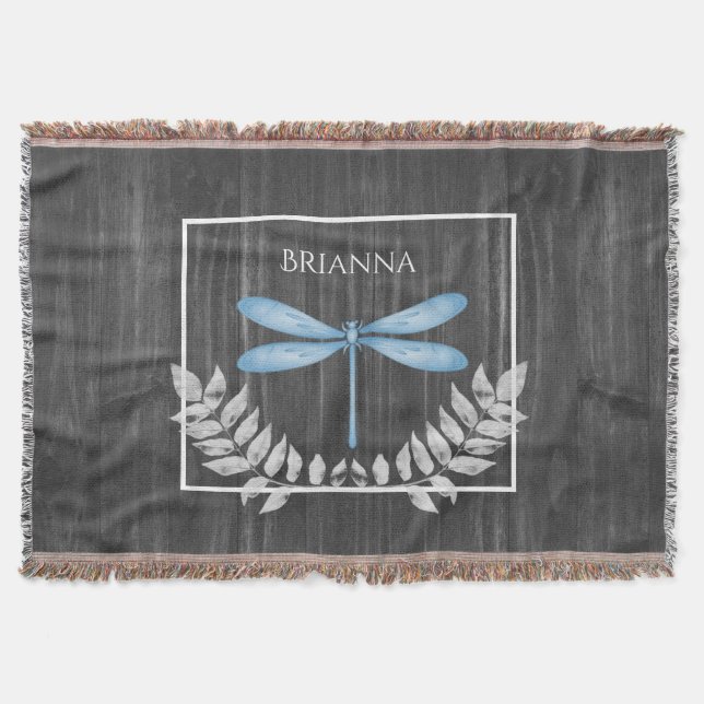Blankett, blå Dragonfly Rustic Personlig Throw Bla Filt (Framsidan)