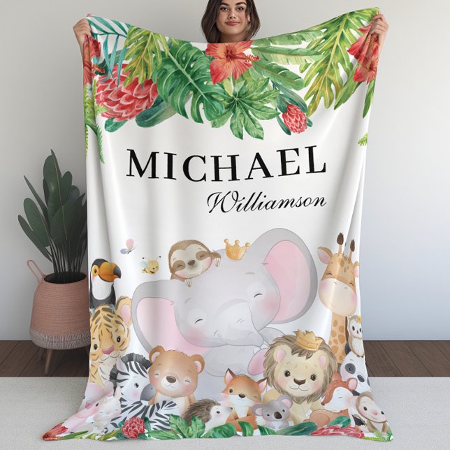 Blankett för barn med levande jungeldjur fleecefilt (Blanket for Kids with Lovely Jungle Animals (L))